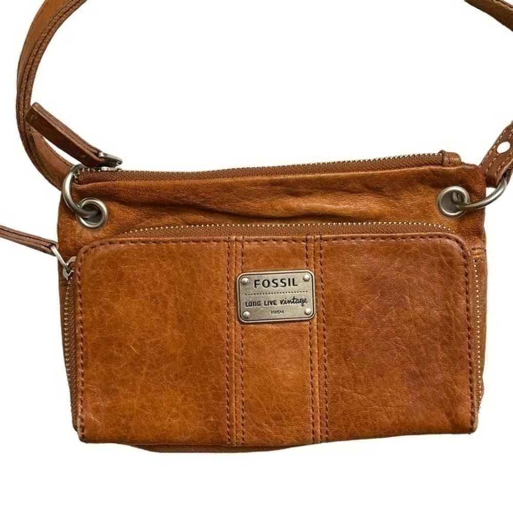 Fossil long live vintage weathered leather brown crossbody bag